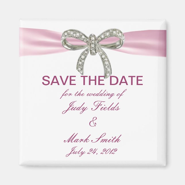 Pink Diamond Bow Wedding speichern das Date Magnet (Vorne)
