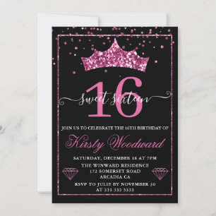 Pink Diamond Confetti Tiara Sweet 16 Einladung