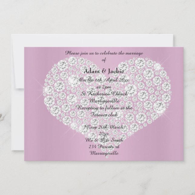 PINK DIAMOND HEART ÉLÉGANT MARIAGE Invitation (Devant)