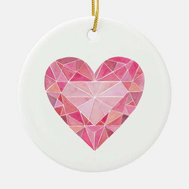 Pink Diamond Heart Gem LIEBE YOU Artisan Keramik Ornament (Vorne)