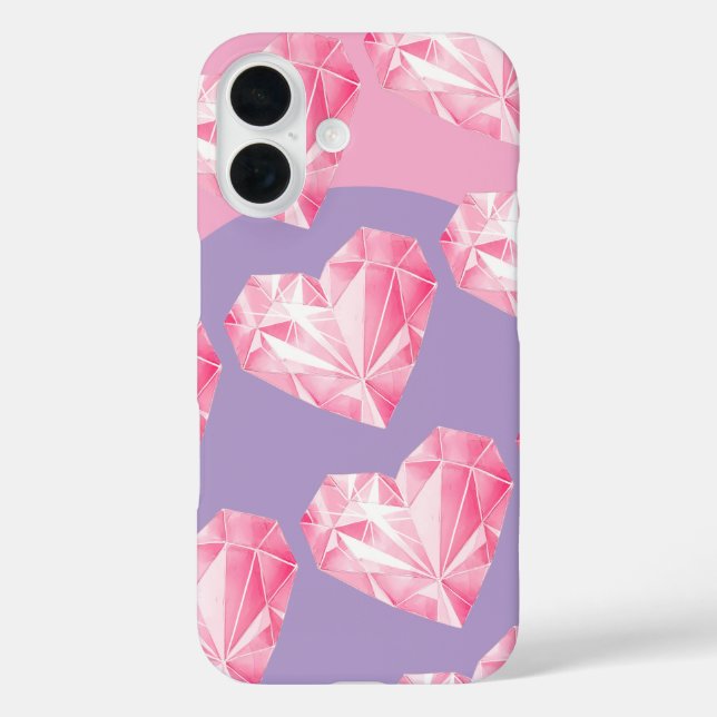 Pink Diamond Herz Pattern - Niedlich & stilvoll iPhone 16 Hülle (Rückseite)