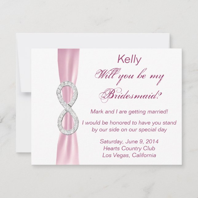 Pink Diamond Infinity Wedding Bridesmaid Card Einladung (Vorderseite)