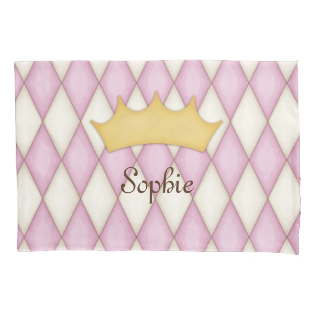 Pink Diamond Karo Personalisiert Name Princess Kissenbezug (Vorderseite)