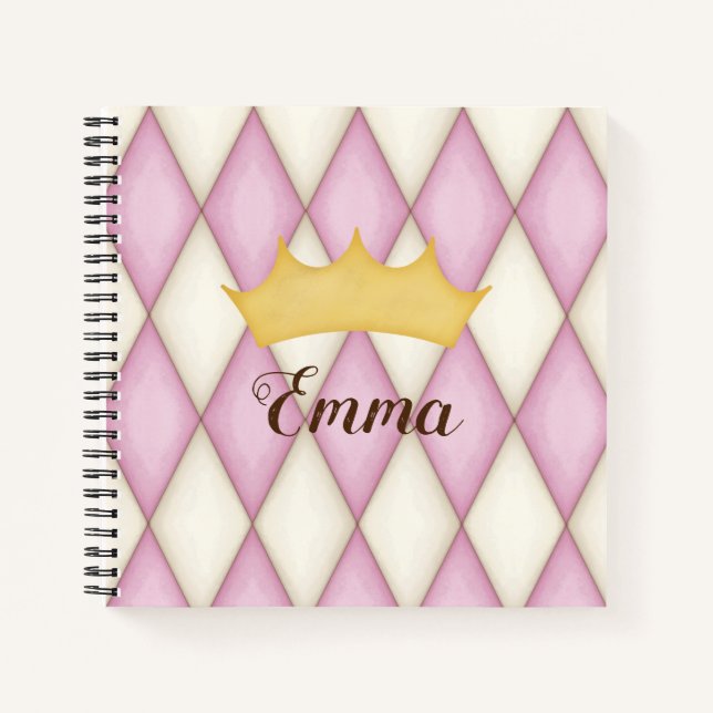 Pink Diamond Karo Personalisiert Name Princess Notizbuch (Vorderseite)