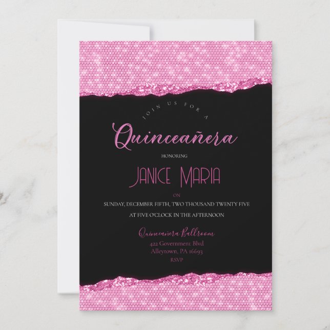Pink Diamond Quinceañera Einladung (Vorderseite)
