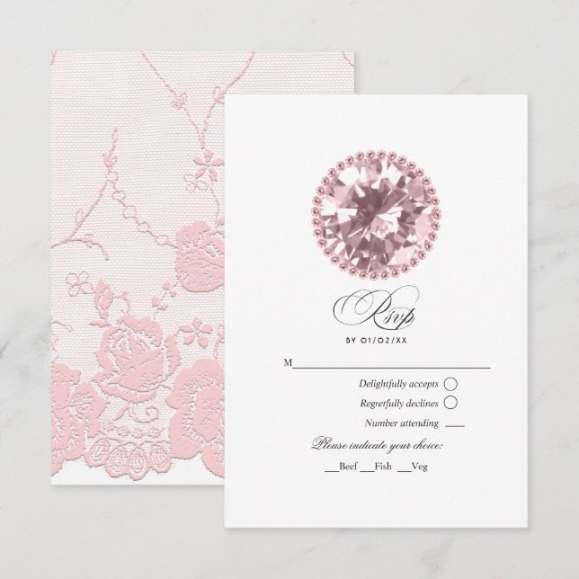 Pink Diamond Quinceañera RSVP Karte (Vorne/Hinten)