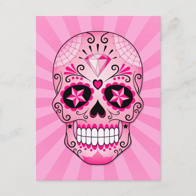 Pink Diamond Sugar Skull Postkarte (Vorderseite)