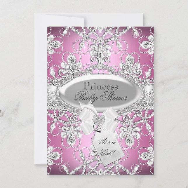 Pink Diamond Tiara Princess Kinderdusche laden ein Einladung (Vorderseite)