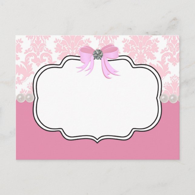 Pink Diamonds and Pearls Damask Einladung (Vorderseite)