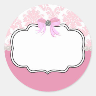 Pink Diamonds and Pearls Damask Einladung Runder Aufkleber