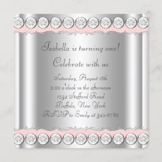 Pink Diamonds Pink und Silver Birthday Party Einladung