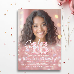 Pink Diamonds Rose Gold Chic Foto Sweet 16 Einladung