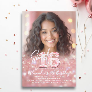 Pink Diamonds Rose Gold Chic Foto Sweet 16 Einladung