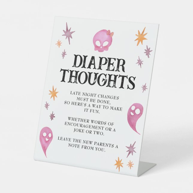 Pink Diaper Gedanken Halloween Baby Dusche Schild (Vorderseite)