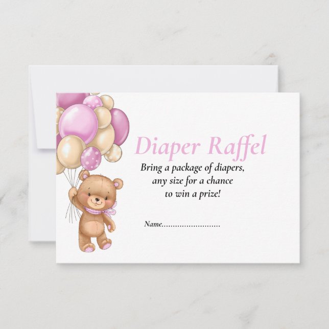 Pink Diaper Raffel Kinderdusche Teddy Poker Punkte Einladung (Vorderseite)