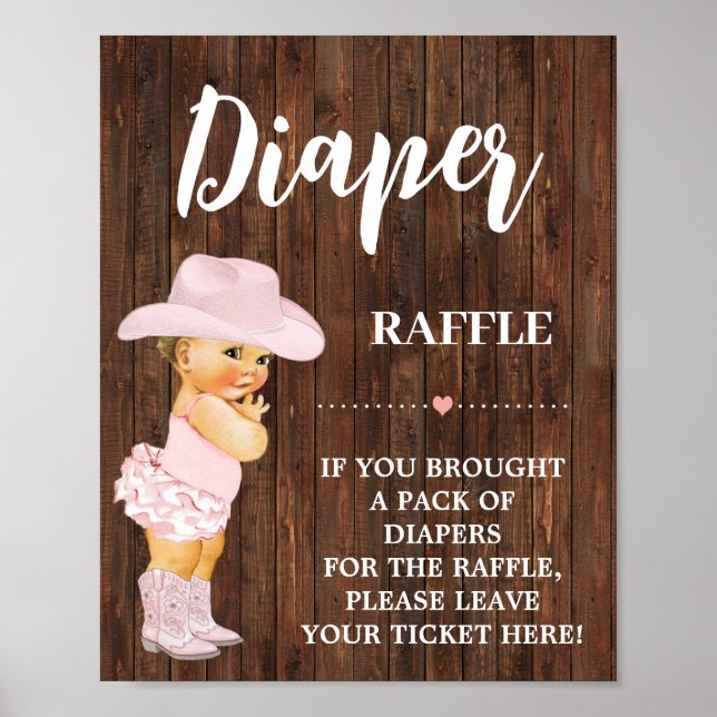 Pink Diaper Raffle Cowgirl Babydusche Zeichen Poster (Vorne)