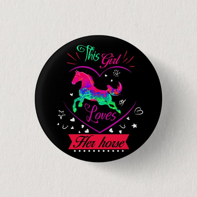 Pink Dieses Mädchen liebt ihr Pferd     Button (Vorderseite)