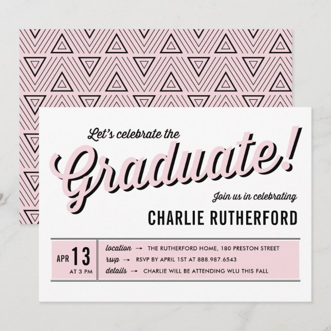 Pink Diner Retro Typografy Graduation Party Einladung (Vorne/Hinten)