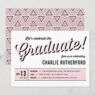 Pink Diner Retro Typografy Graduation Party Einladung