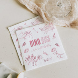 Pink Dino Dig Birthday Serviette