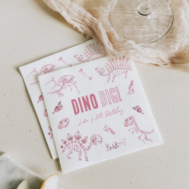 Pink Dino Dig Birthday Serviette (Von Creator hochgeladen)