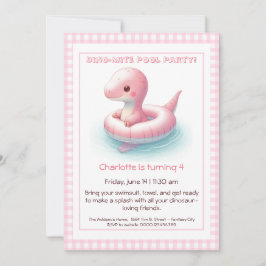 Pink Dino-Mite Birthday Pool Party Einladung