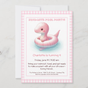 Pink Dino-Mite Birthday Pool Party Einladung