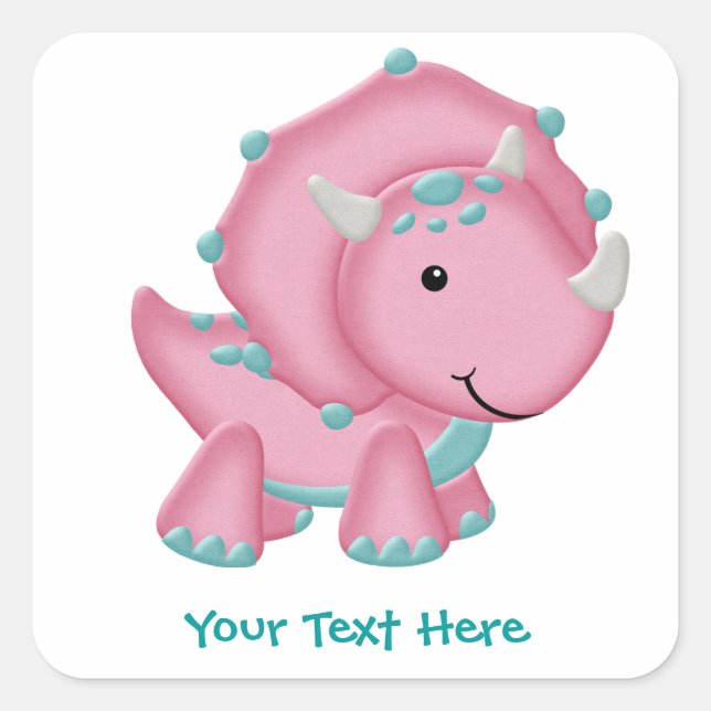 Pink Dino Quadratischer Aufkleber (Vorderseite)