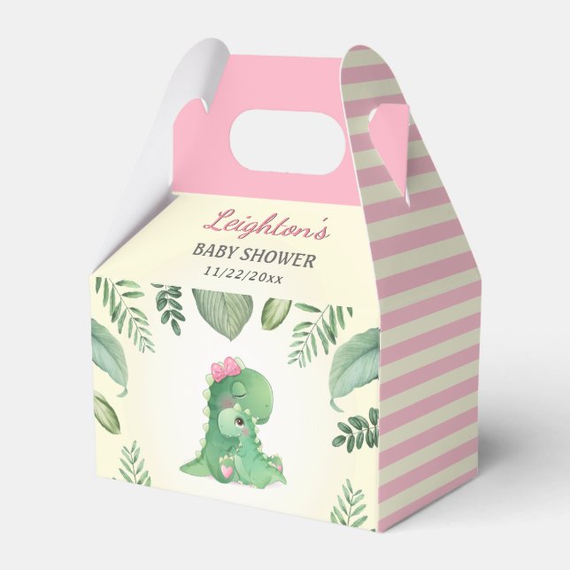 Pink Dinosaur Baby Girl Dusche Sprinkle Dino Party Geschenkschachtel (Vorderseite)