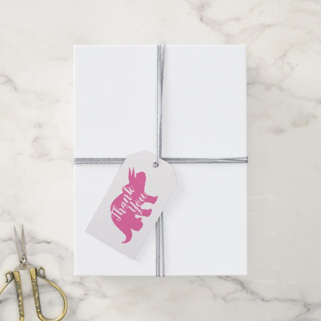 Pink Dinosaur Babydusche Geschenkanhänger (Mit Garn)