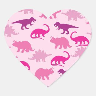 Pink Dinosaur Babydusche Herz-Aufkleber