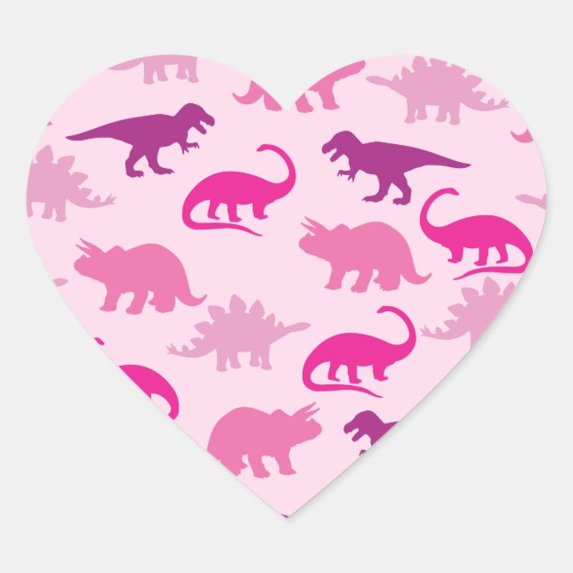 Pink Dinosaur Babydusche Herz-Aufkleber (Vorderseite)