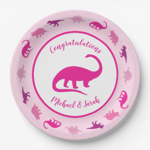 Pink Dinosaur Babydusche Pappteller