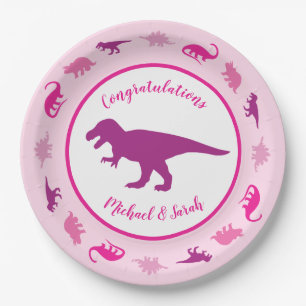 Pink Dinosaur Babydusche Pappteller