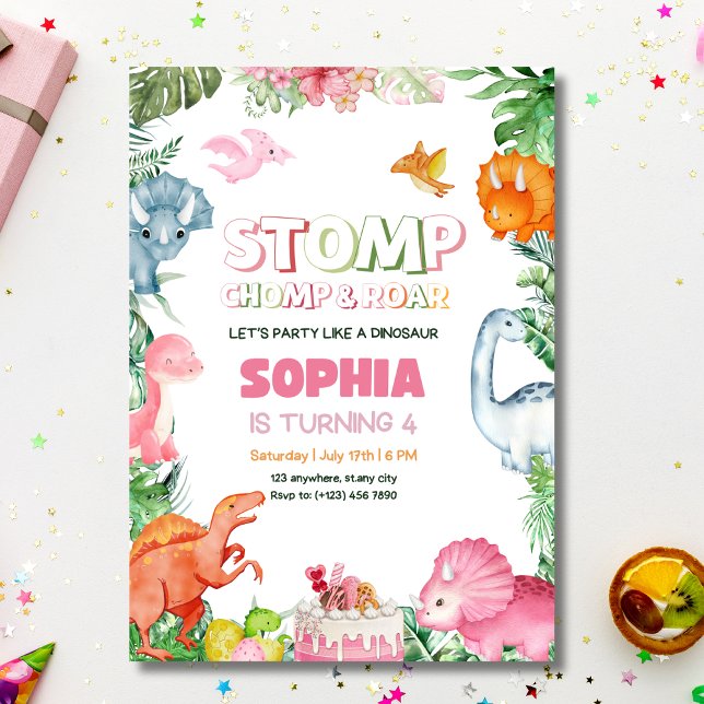 Pink Dinosaur Birthday Einladung Girl Dinosaurier (Von Creator hochgeladen)