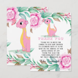 Pink Dinosaur Girl Baby shower Merci Cartes