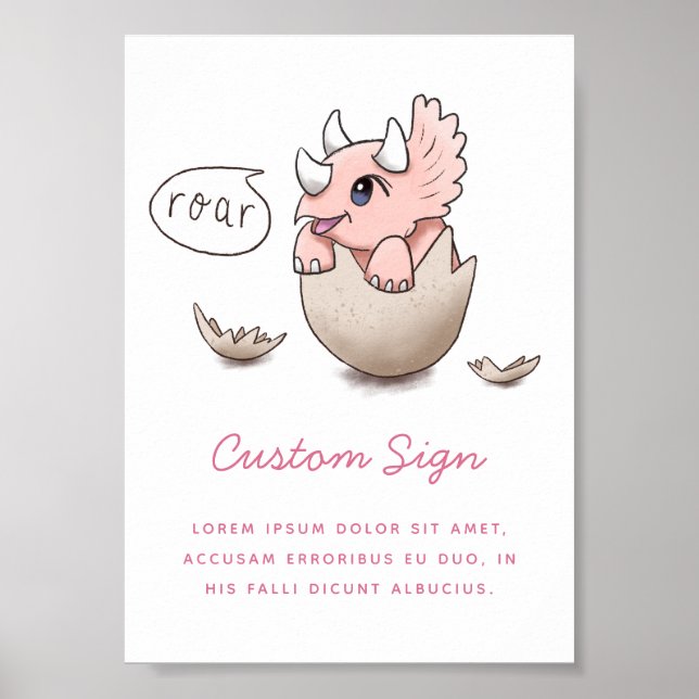 Pink Dinosaur Girl Babyduschzeichen Poster (Vorne)