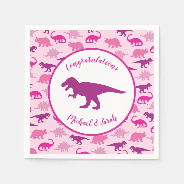 Pink Dinosaur Kinderdusche Niedlich Dino Girl Serviette (Vorderseite)