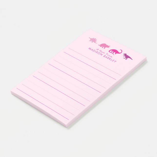 Pink Dinosaur Niedlich Kid's Dino Post-it Klebezettel (angewinkelt)