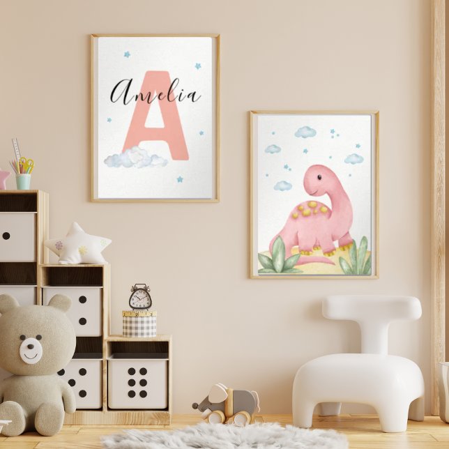 Pink Dinosaur Nursery Wall Art Set of 2 Print Set (Von Creator hochgeladen)
