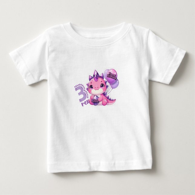 Pink Dinosaur Three Rex 3rd Birthday Party Baby Gi Baby T-shirt (Vorderseite)