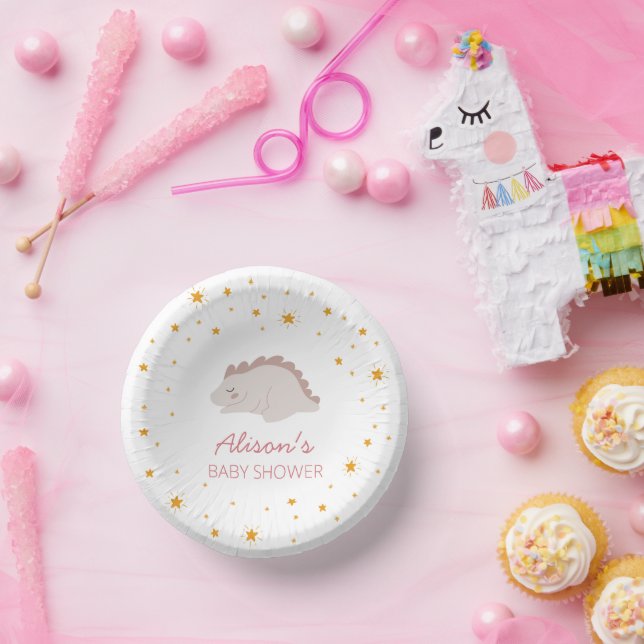 Pink Dinosaur Twinkle Star Baby Shower Girl Party Pappteller (Party)