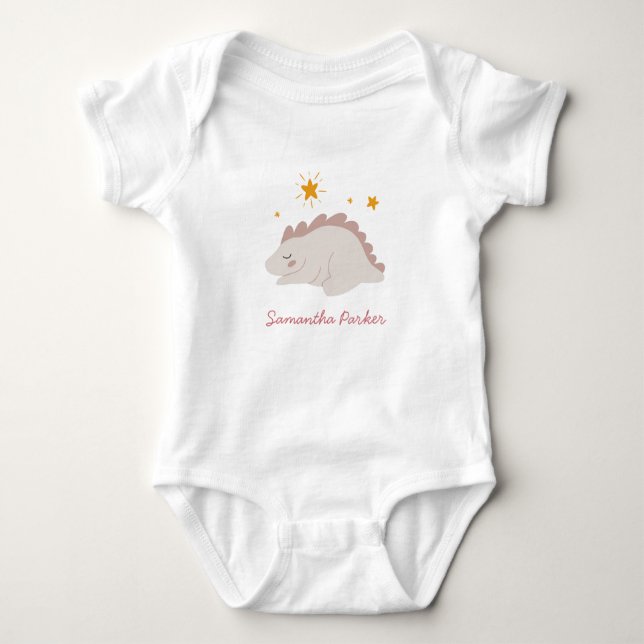 Pink Dinosaur Twinkle Star Girly Girl Baby Strampler (Vorderseite)