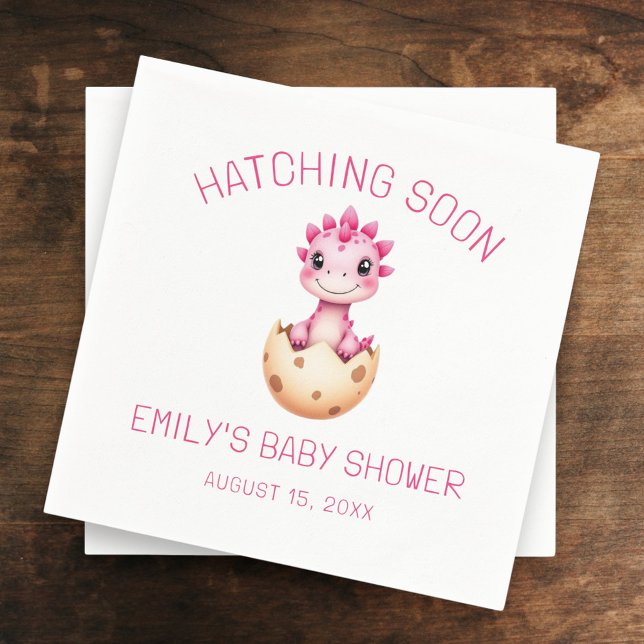 Pink Dinosaur Watercolor Hatching Soon Baby Shower Serviette (Von Creator hochgeladen)