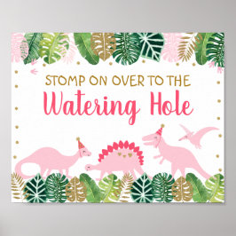 Pink Dinosaur Watering Hole Geburtstagsschild Poster