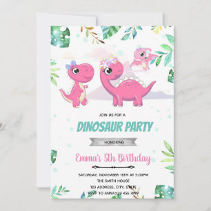 Pink Dinosaurier Babydusche Einladung