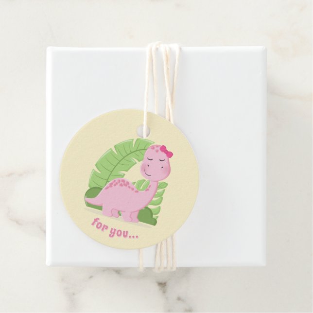 Pink Dinosaurier Geburtstag Geschenkanhänger (Beispiel)