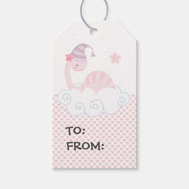 Pink-Dinosaurier-Geschenketiketten Geschenkanhänger (Vorderseite)