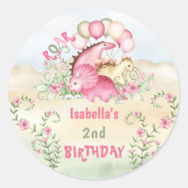 Pink Dinosaurier Little Girl Pastel Niedliche Gebu Runder Aufkleber
