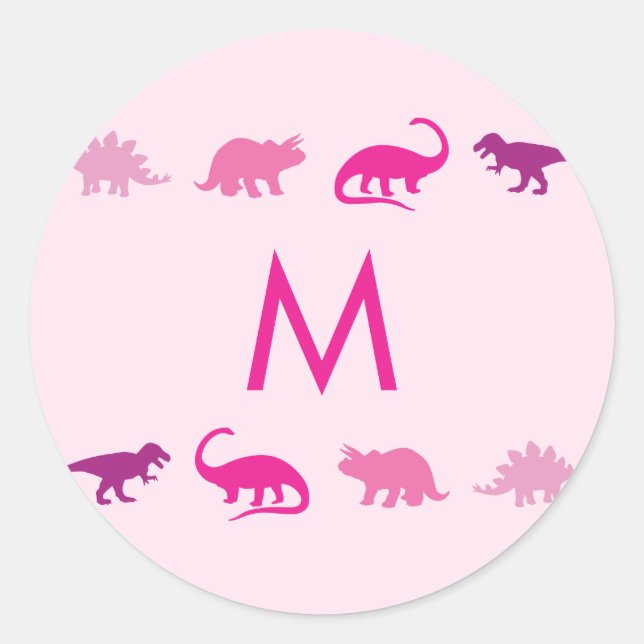 Pink Dinosaurier Niedlich Kid Name Umschlag Aufkle Runder Aufkleber (Vorderseite)